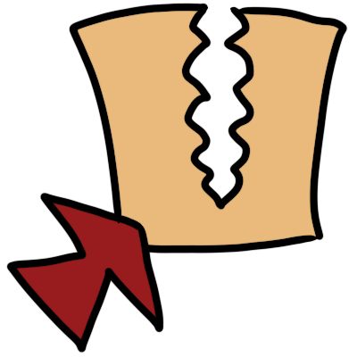 a light brown rectangle torn most of the way through, an angled red arrow pointing up at it.